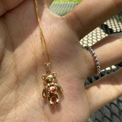 18K Rose Gold Teddy Bear Pendant Red Heart Gem 🐻