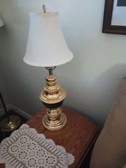 Lamps brass 2R for the table, one floor lamp.They're all a sad brass, very heavy and new limp shades.The three pieces are two hundred dollars or close