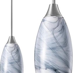 Hand Crafted Grey Marble art glass pendant lighting fixture is with adjustable cord , it can be adjusted from 12" to60" Inches Set Of 3 New