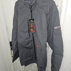 BRAND NEW WHITH TAGS ARIAT FR MEN'S DURALIGTH STRETCH CANVAS MEN'S IRON GRAY JACKET SIZE 2XL REGULAR 