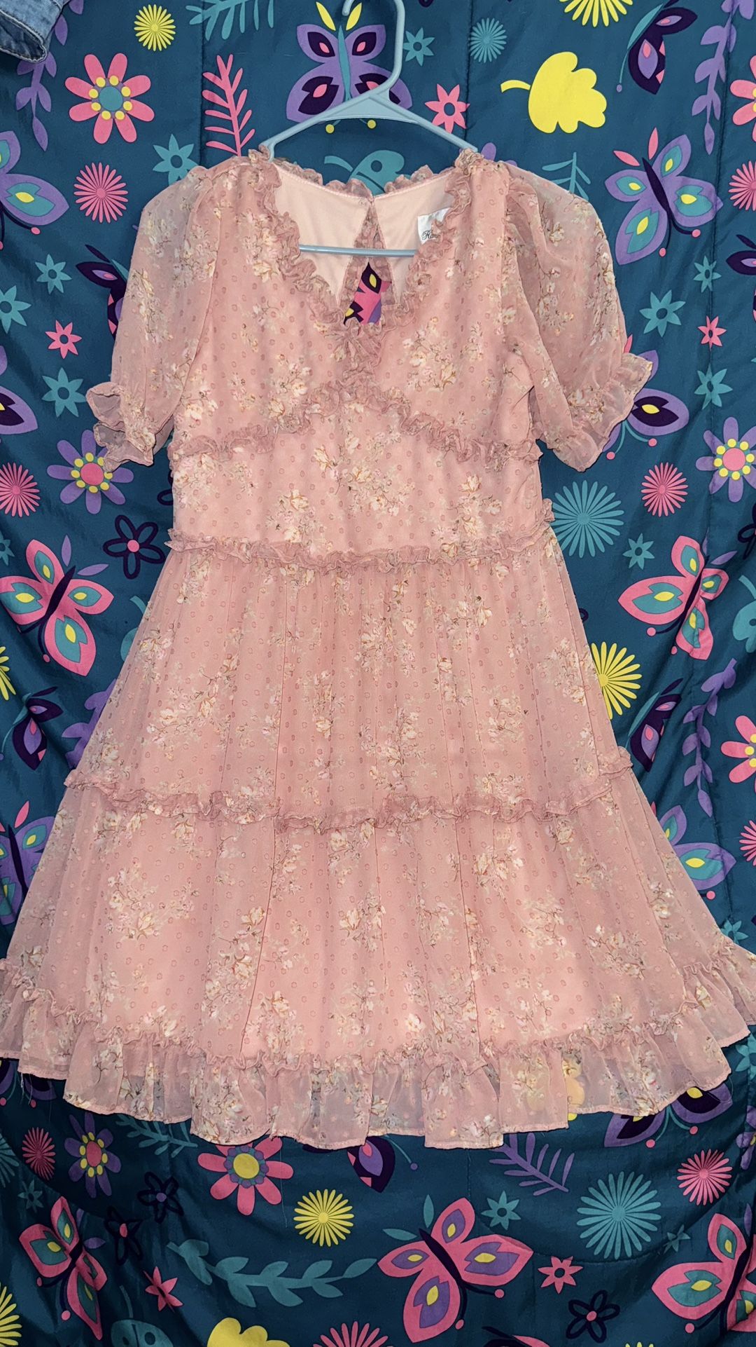 Pink Floral Short Sleeve Dress Size 16 $25