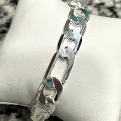 New S925 sterling silver chain link Figaro style bracelet 8”
