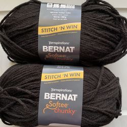 2 Bernat Softee Chunky Black Yarn Crochet Knit