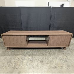 Mid-Century Modern Wood Media Console with Slatted Doors
