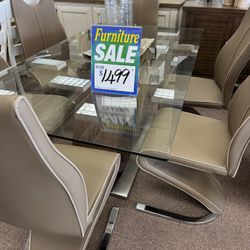 Kitchen Table Set Glass Table,, 6 Chais,  & Buffer