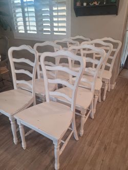 8 Distressed Wood White Dining Chairs