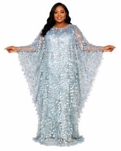 Light Blue Handmade Floral Appliqué Kaftan Gown – African Boubou 3X–4X