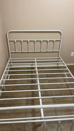 Metal frame bed, white color