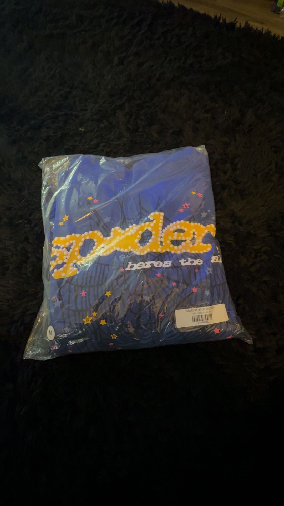 Blue and yellow Sp5der hoodie