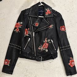 Faux Leather Embroidered American Eagle Jacket XS