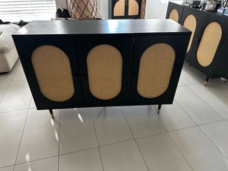 Modern Black Sideboard Buffet Cabinet – Rattan Doors