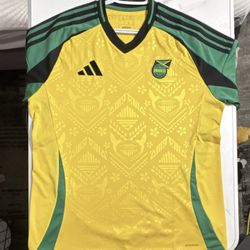 Adidas Jamaica Reggae Boyz Soccer Jersey Yellow Green Black Slim Fit Size 