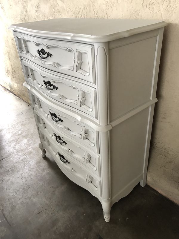 Refinished Light Distressed 5 Drawers Tall Dresser 100 For Sale