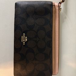 Pink & Brown Coach Double Zip Wrislet
