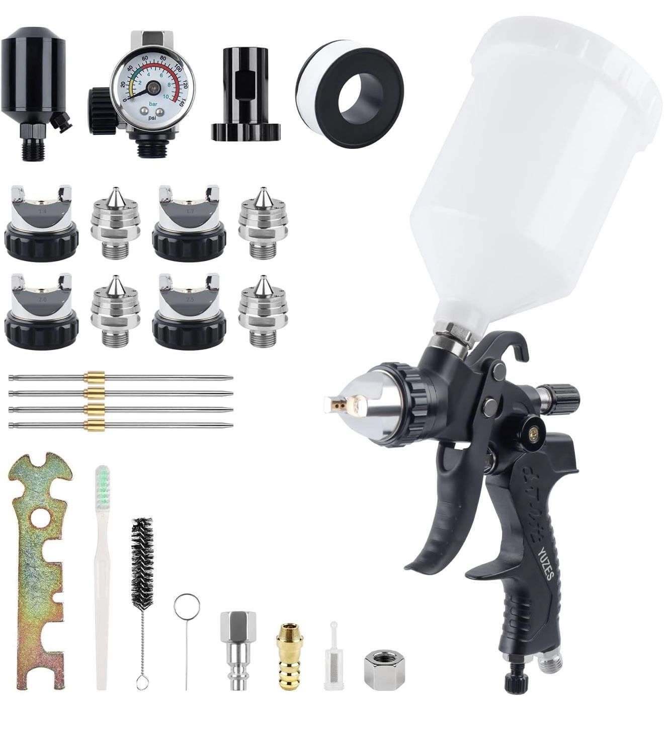 HVLP Paint Sprayer Gun Kit, Easy to Use, 1.4/1.7/2.0/2.5mm Nozzles Air Spray Gun for Painting Cars & Furniture DIY Painting, Paint Spray Gun Kit for A