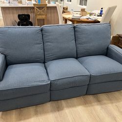 Denim Blue Reclining Sofa Great Condition  