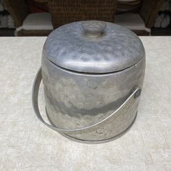 Vintage K.S.&T. Hammered Aluminum Ice Bucket / Cookie Jar – 1940s–50s – Swing Handle 