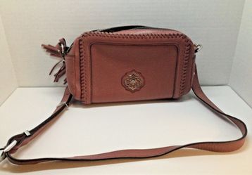 Pre-Owned Oryany Pink Pebbled Leather Crossbody Purse W/Tassel Free S/H