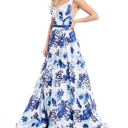 Glamour by Terani Size 2 Couture Sleeveless V-Neck Floral Print Ball Gown Dress