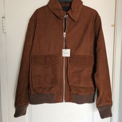Men's Zara Leather Bomber Aviator Medium Jacket Brown Pilot 