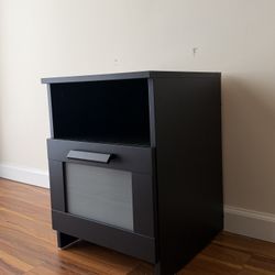 Modern Nightstand w/ Drawer – Dark Wood (IKEA Style)