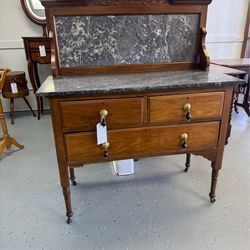 Antique Slate Marble Top Linen Cabinet w/Wood Framed Slate Birking