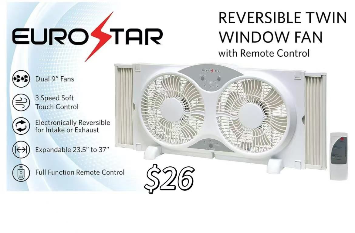 😀 EUROSTAR Twin Window Fan, White, 37"