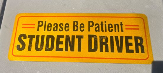 Student Driver Bumper Sticker Magnetic 9" x 4" San Jose 95121
Reflective yellow bumper sticker with black text and a red border. This rectangular dec