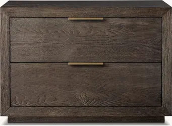 Restoration Hardware Machinto 36" Closed Nightstand in Brown Oak / Burnished Brass