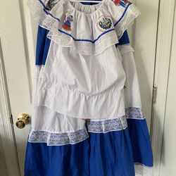 Salvadoran Traditional Blue and White Dress