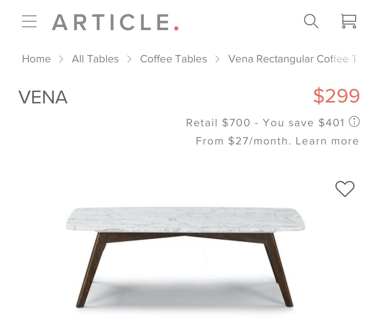 Article Furniture coffee table