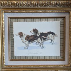 Adorable Spaniel 2 Print On Paper. Gilt Frame. Handwritten Title 