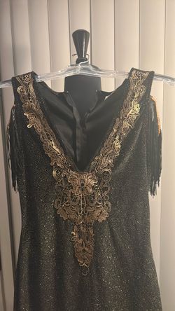 Black and Gold women’s Embroidered Fringe Dress