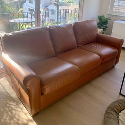 USA Made Genuine Leather Couch in Brown, 3-cushion, From Scandinavian Design 