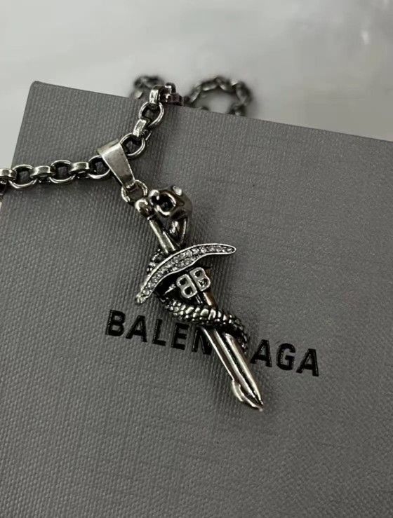 Snake Coiled Sword Pendant Brass Rhinestone Glass Necklace Women Silver