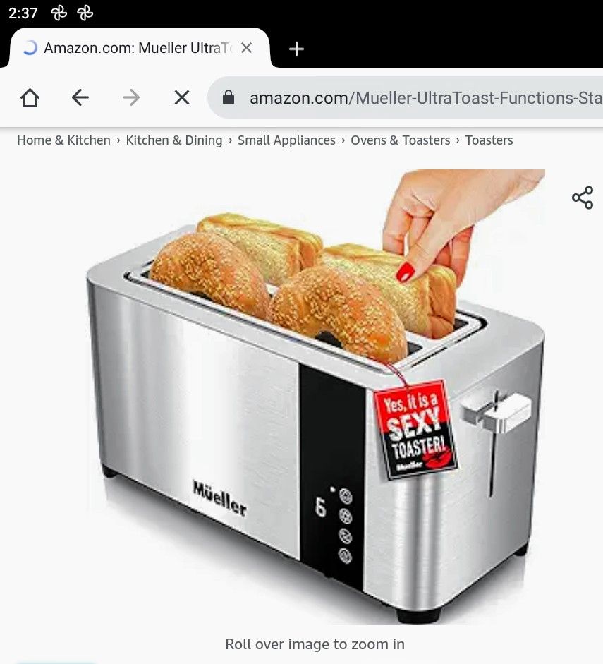 Mueller UltraToast Full Stainless Steel Toaster 4 Slice, Long Extra-Wide Slots with Removable Tray, Cancel/Defrost/Reheat Functions, 6 Browning Levels