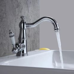 Classic Victorian Style 1-Hole Solid Brass Porcelain Lever Bathroom Sink Faucet Polished Chrome 