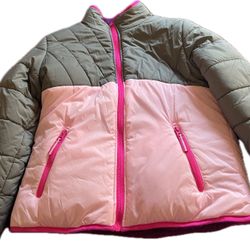 Girls Puffer Faux Fur jacket Size L 10 - 12 Machine Washable