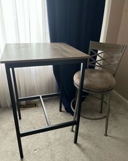 Bar Table, 23.6 x 23.6 x 36” and  Hutchinson Swivel Counter Height Stool, Pewter ( $50 - Both )
