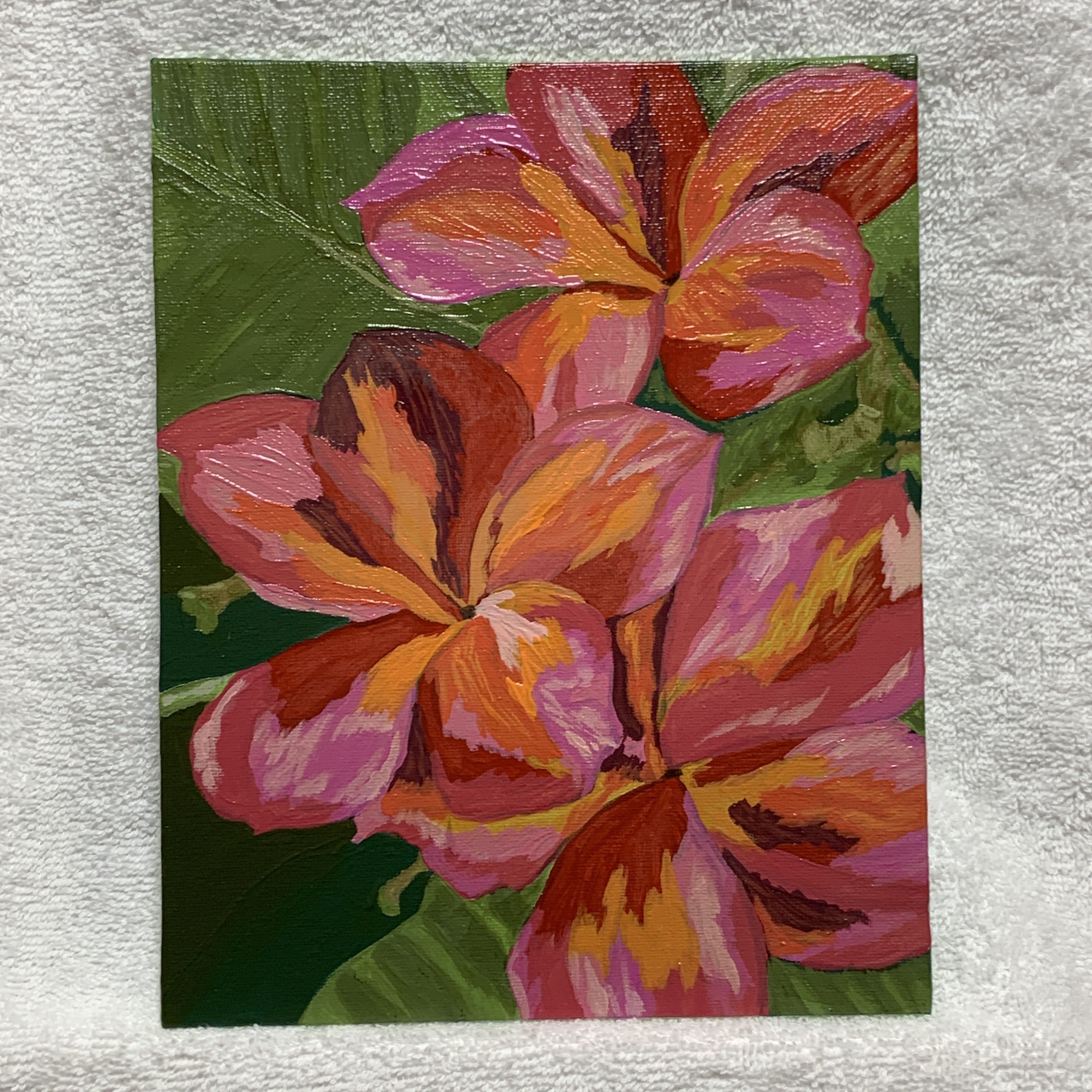 Tropical Plumeria, Floral Art, Original Painting, 8" x 10", Signed