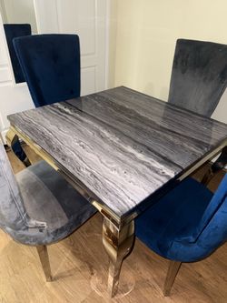 Modern Marble Dining Table Set with 4 Velvet Chairs