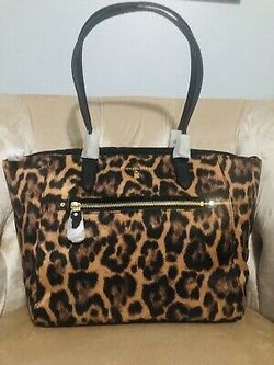 Tote Purse Bag Handbag Nylon Leopard Brown Black