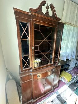 Antique Mahogany China Cabinet - 38”x73”x15.5” deep
