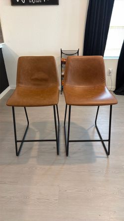 2 modern style barstools -brown leather