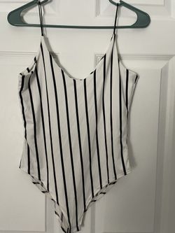 Gaze Top Blue & White Striped Body Suit Size S
