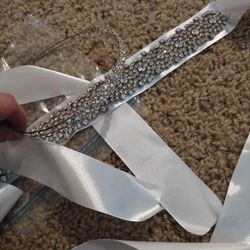 Bridal Headband And Rhinestone Ribbon Belt