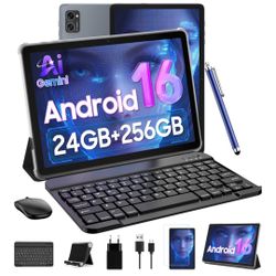 ☆ Tablet 2026 Latest Android 16 Tablets with 10.1 Inch Incell Display, 24GB RAM 256GB ROM /2TB TF, Gemini AI, T606 Octa-Core+8MP Camera, 5000mAh, Wide