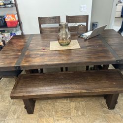 Wood Dining Table With Chairs And Bench