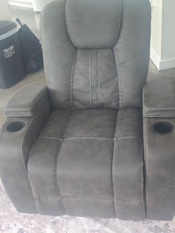 Dark Gray Reclining Sofa with Drop-Down Console & Cup Holders with separate recliner