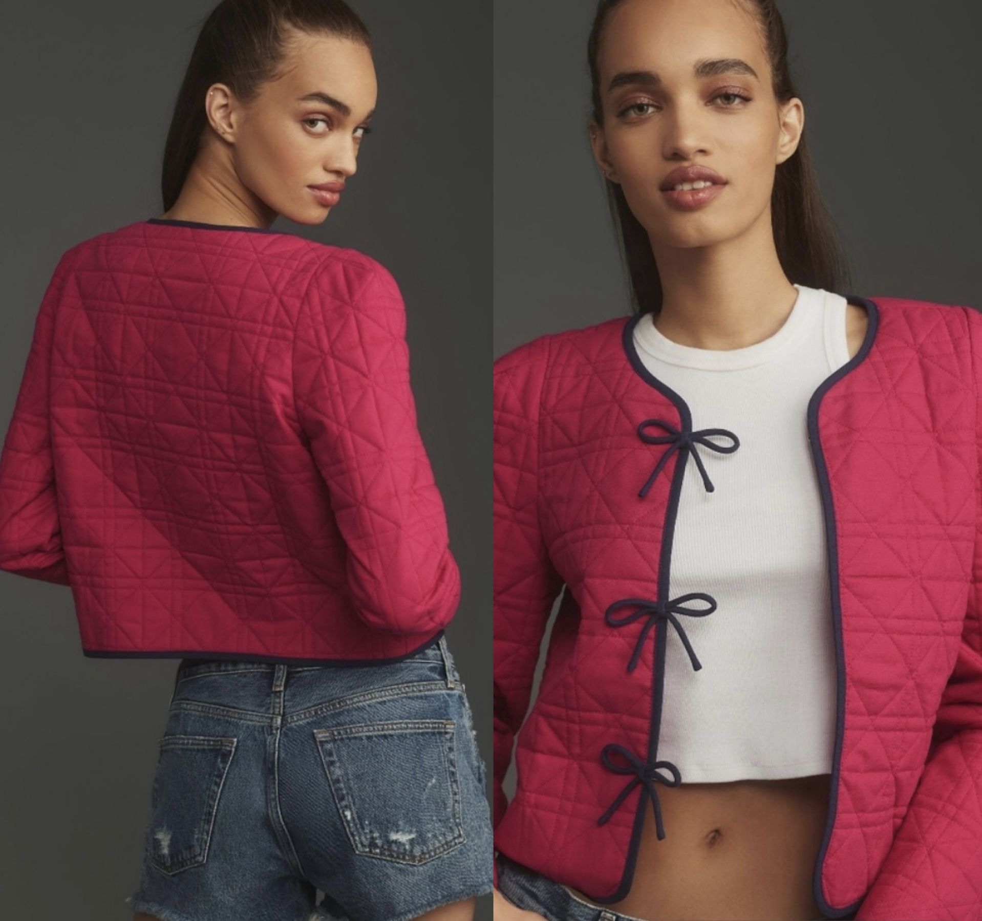 NWT $138 Anthropologie x DOLAN Pink Bow-Front Linen Quilted Lady Jacket S